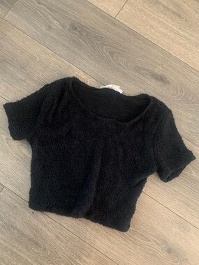 Urban Renewal Urban Outfitters Fuzzy Teddy Knit Short Sleeve Sweater Crop Top